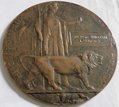 STERBEPLAKETTE EINZIGARTIGER NAME GEORGE WILLIAM LAVERACK EAST YORKS REGT 19 AUS HULL