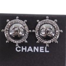 CHANEL Used CC Logos  Earrings 05A Clip-On Black Silver Vintage Auth #EG968 S