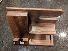 TESLYAR Wood Phone Docking Station Key Holder Wallet Stand Watch Dark Brown