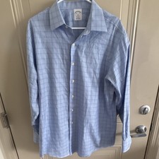 Brooks Brothers Regent Non-Iron Dress Shirt Blue Check 16.5 32/33 Cotton