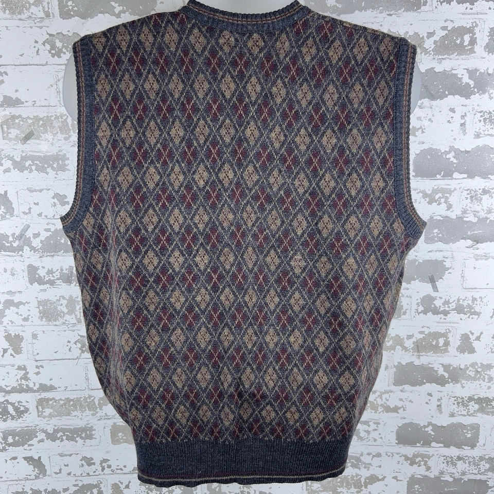 Vtg Wool Blend Sweater Vest XL Argyle Burgundy Gray Made In Italy Scholar Golf - Image 2 of 4