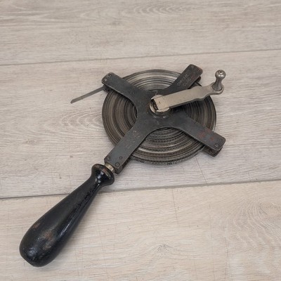 Vintage Lufkin 100ft Steel Surveyor Measuring Tape Reel w/ Wooden Handle  **Read