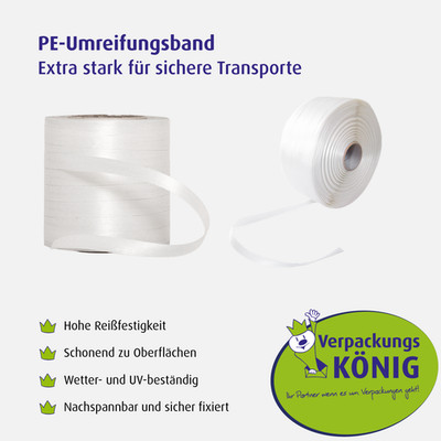 Polyester Umreifungsband weiß 13 16 19 25 mm breit 76 mm Kern Kraftband
