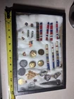 Vintage World War 2 Brass Gold Type Pins Army Military Buttons Lot With Case