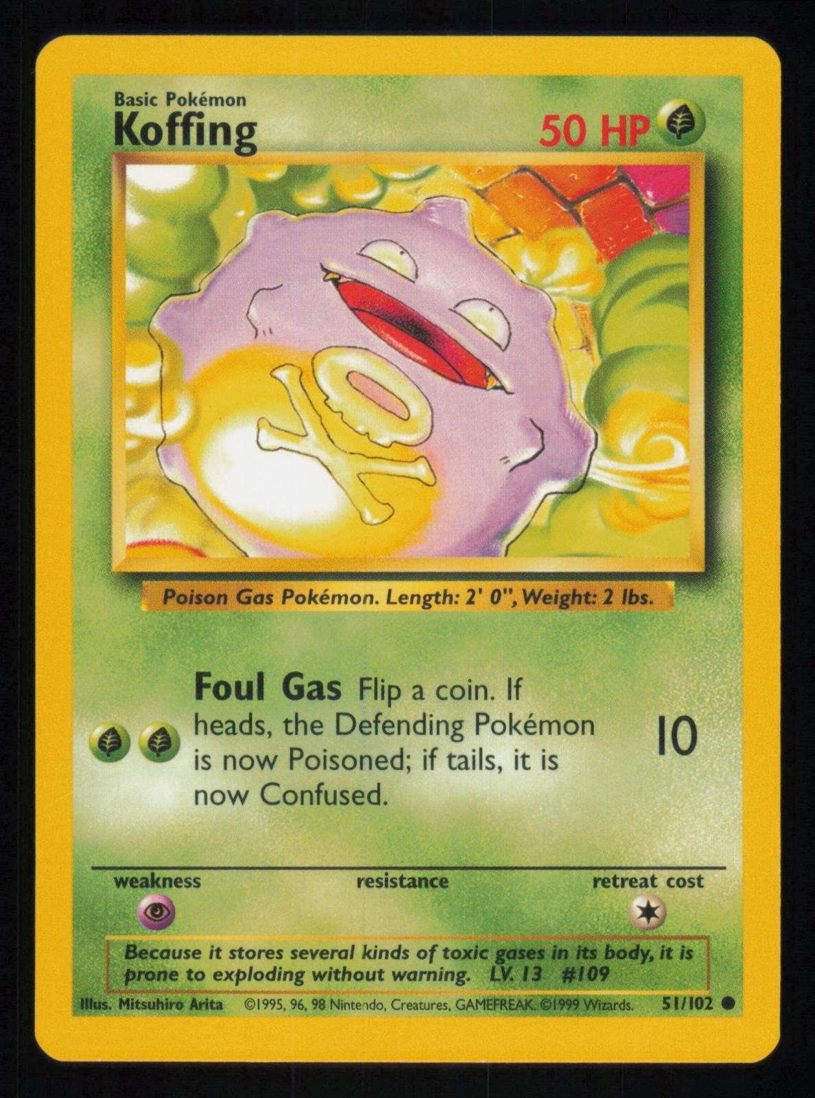 KOFFING 51/102 COMMON BASE SET UNLIMITED LP POKEMON