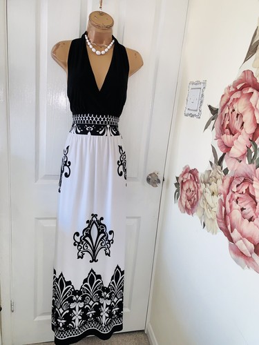 Frank Lyman White And Black Floral Maxi Dress Uk Size 12 - Picture 5 of 18