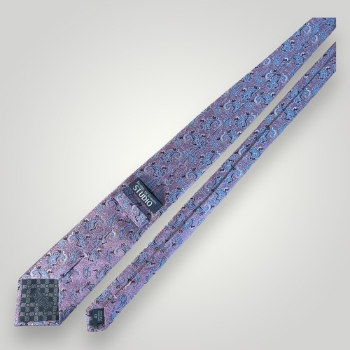 Daniel De Fasson Studio Tie Pink Blue Paisley Handmade 100% Silk 59” x 3.5” - Picture 3 of 8