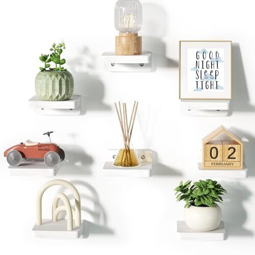 Pequeños estantes flotantes montados en la pared, estante de madera de 4 pulgadas para decoración blanco - Imagen 1 de 6