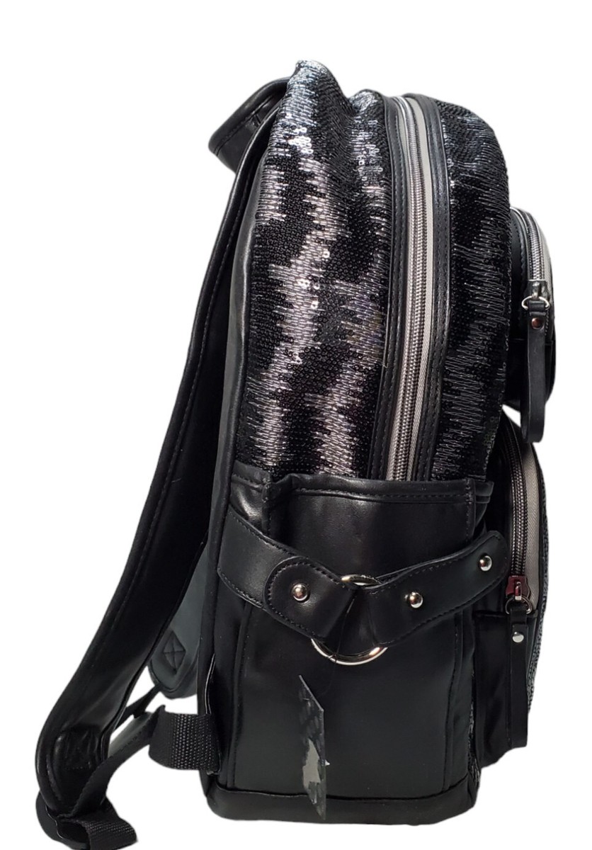 Miss Me Backpack Bag Black & Silver Sequin Logo Bling