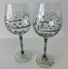 Enesco Designs By Lolita Congratulations Hand-Painted Artisan Wine Glass 9” Dots