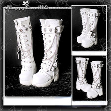 1/4 1/3 Uncle BJD Shoes White Leather Military Boots with Cross Chain Buckles
