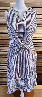 Vineyard Vines Firework Seersucker Sleeveless Tie Front Dress Blue Red White 10