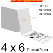 2000PCS 4x6" Fan-Fold Direct Thermal Shipping Paper Address Label Sticker Paper