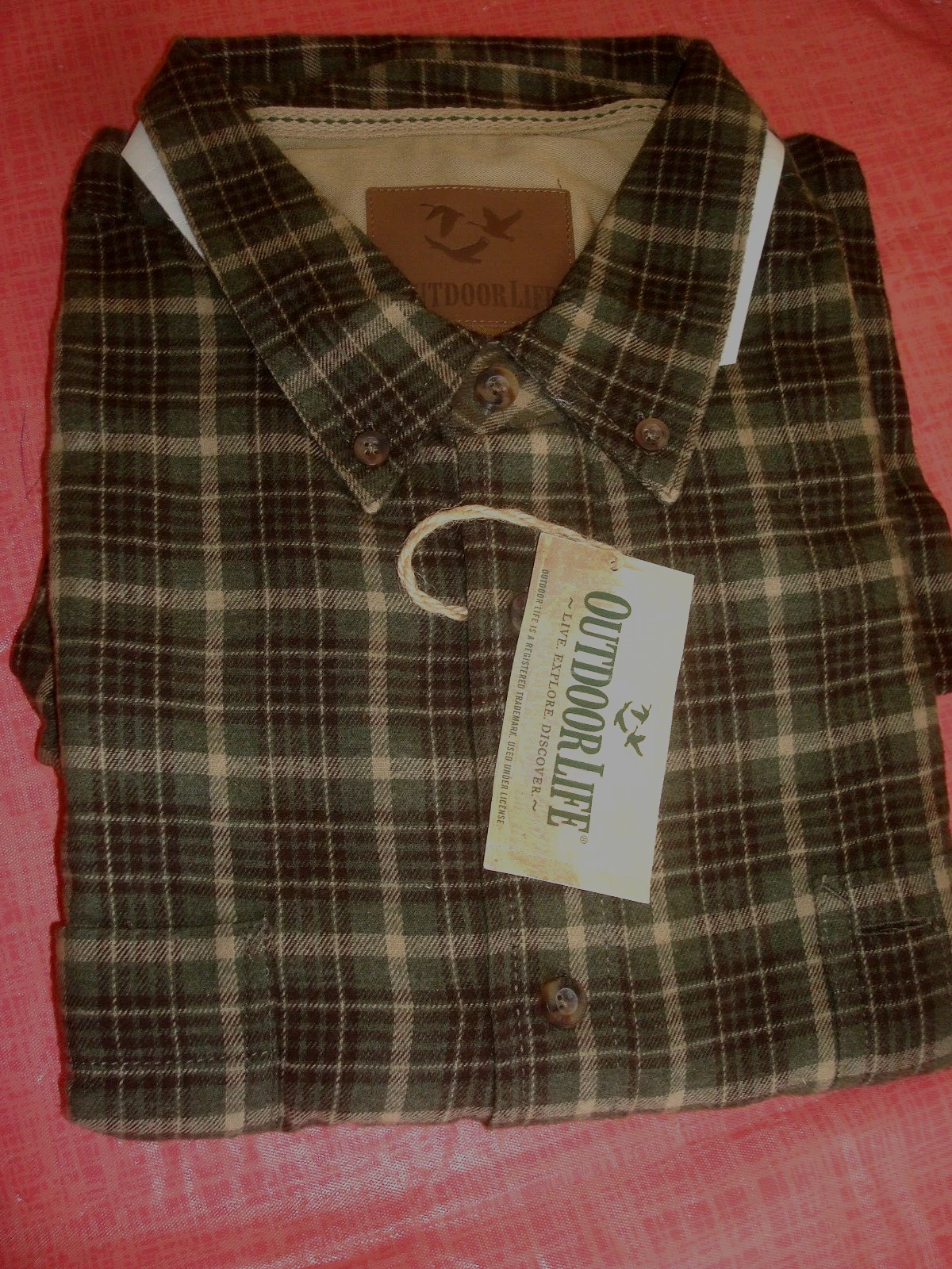 Big Mens Flannel Shirt Size (2 XL) Green Plaid Outdoor Life NWT Cotton