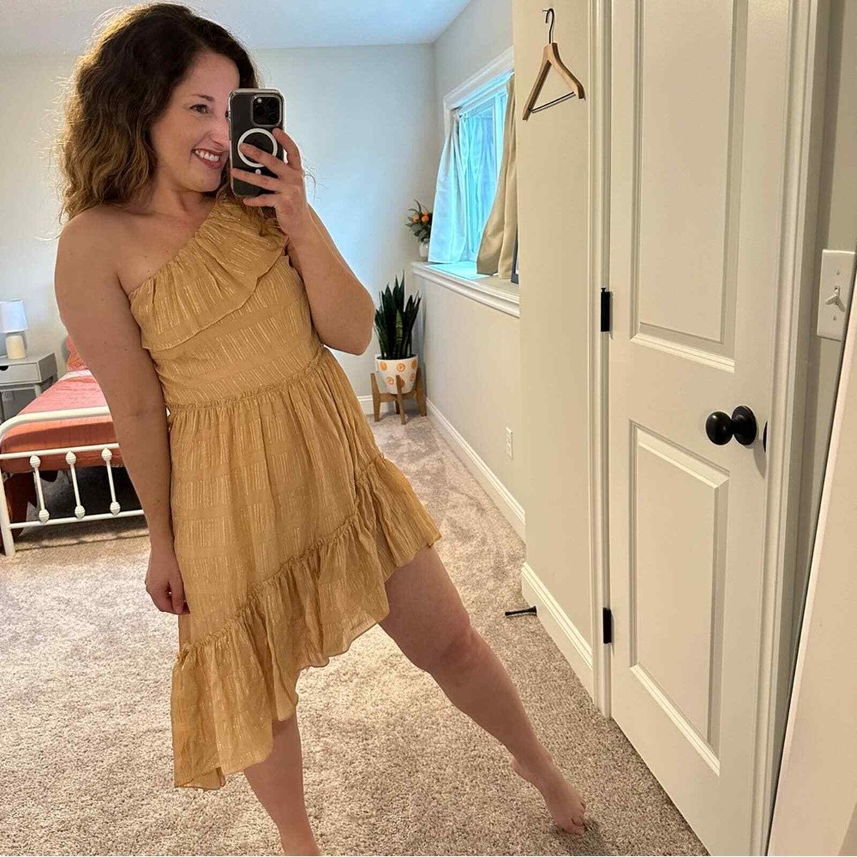 LoveShackFancy Pink Gold One Shoulder Mini Dress 2 | eBay