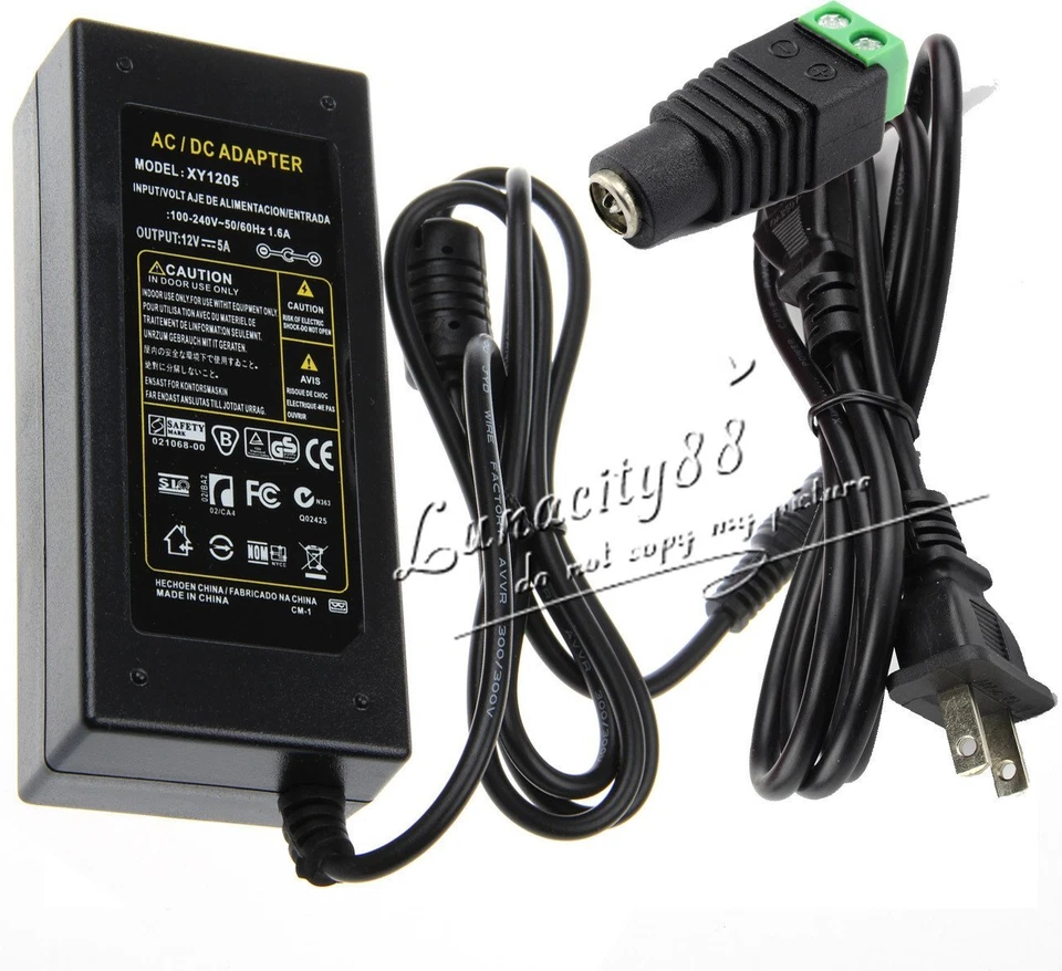 DC12V 5A 60W Power Supply Adapter+Free US Plug+DC For 5050 3528 LED Light Strip - Image 3 of 4