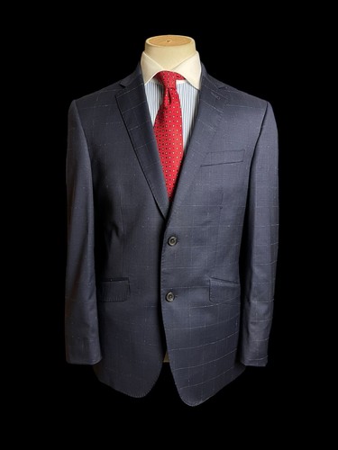 Simon Carter Navy Anzug 38R / W34x30 Guabello Italian Wool Check Wedding Business - Bild 6 von 17
