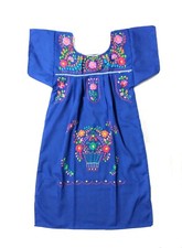 Mexican Embroidered Floral Girl's Dress Handmade Peasant Blue 6 Y Dress