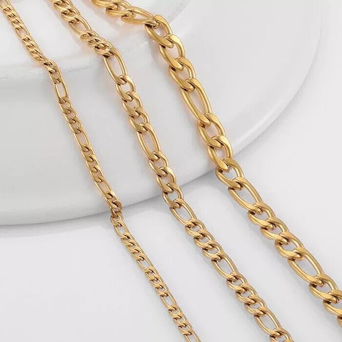 Figaro Chain Gold Plated Chain Necklace For Men Women Stainless Steel - Picture 6 of 8