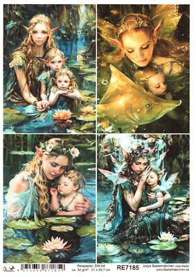 Reispapier DIN A4 Strohseide Fantasie Fantasy Feen Elfe mit Kind RE7185