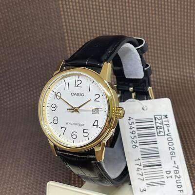 Casio MTP-V002GL-7B2 Analog White Dial Black Leather Date Men's