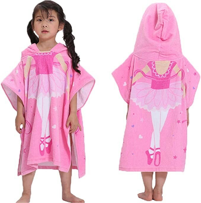 Beach Poncho for Kids, Ballerina Hooded Bath Towel, Toddler Pool Towel with Hood