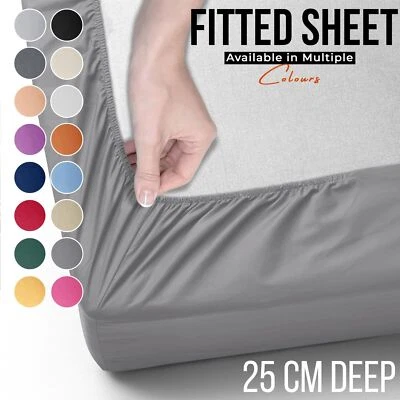 Extra Deep 25 cm Full Fitted Bed Sheet Single Double Super King Sizes Sheets UK