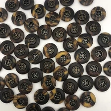 Vtg Marbled Black Brown Round 4-hole Buttons 15mm Lot of 13 or 144 D813