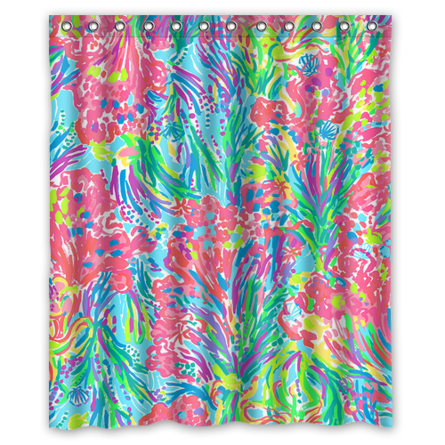 New Lilly Pulitzer Coral Custom Print Shower Curtain Size 48x72 60x72