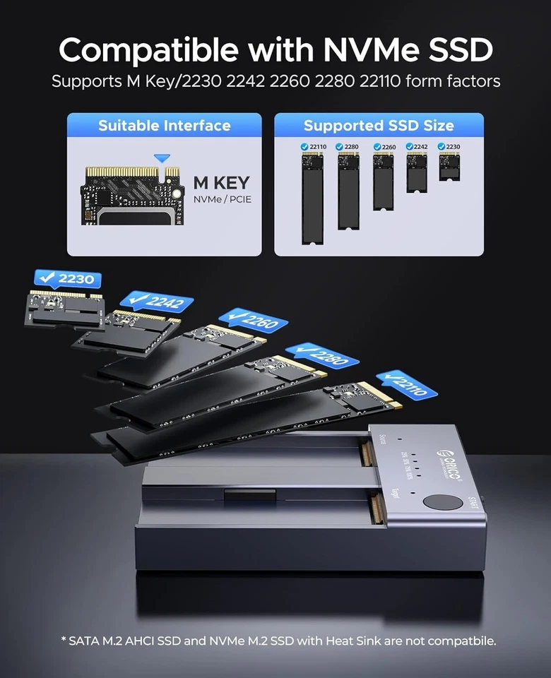 ORICO M.2 NVMe Dockingstation Dual-Bay mit Offline-Klon, 10Gbit/s USB-C, werkzeu - Image 2 of 4