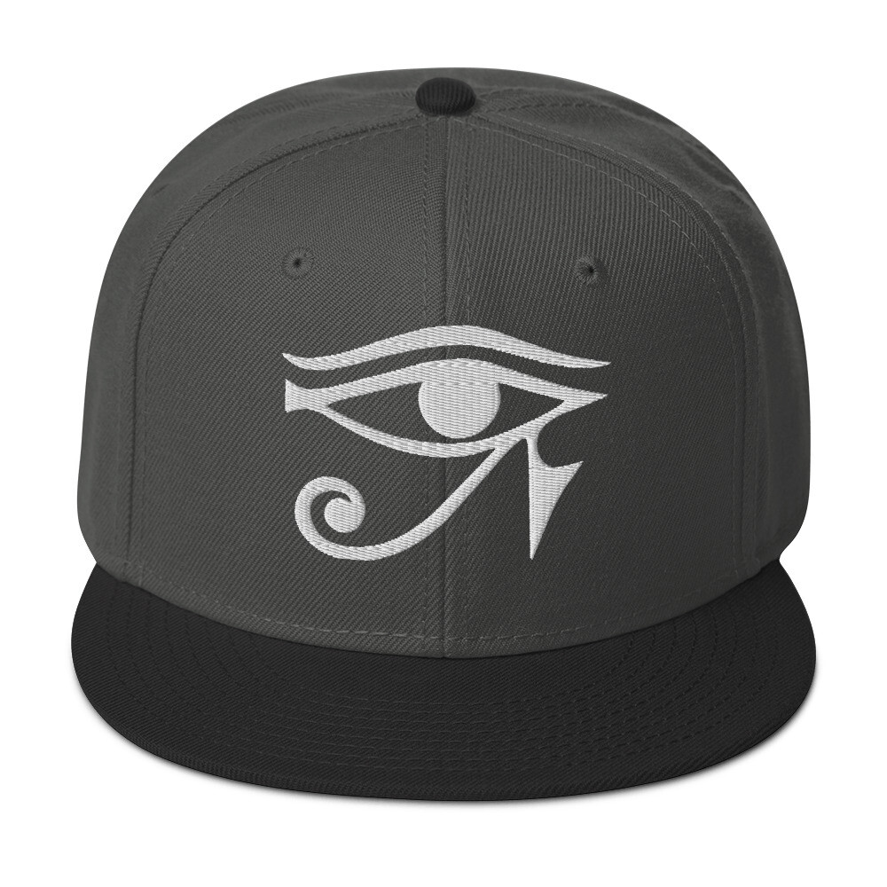 White Eye of Ra Egyptian Goddess Embroidered Snapback Flat Bill Cap