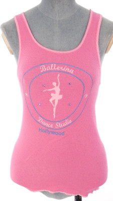Jet John Eshaya Tank Top Rosa Baumwolle Ballerina Print Freizeit Vintage Gr. XS