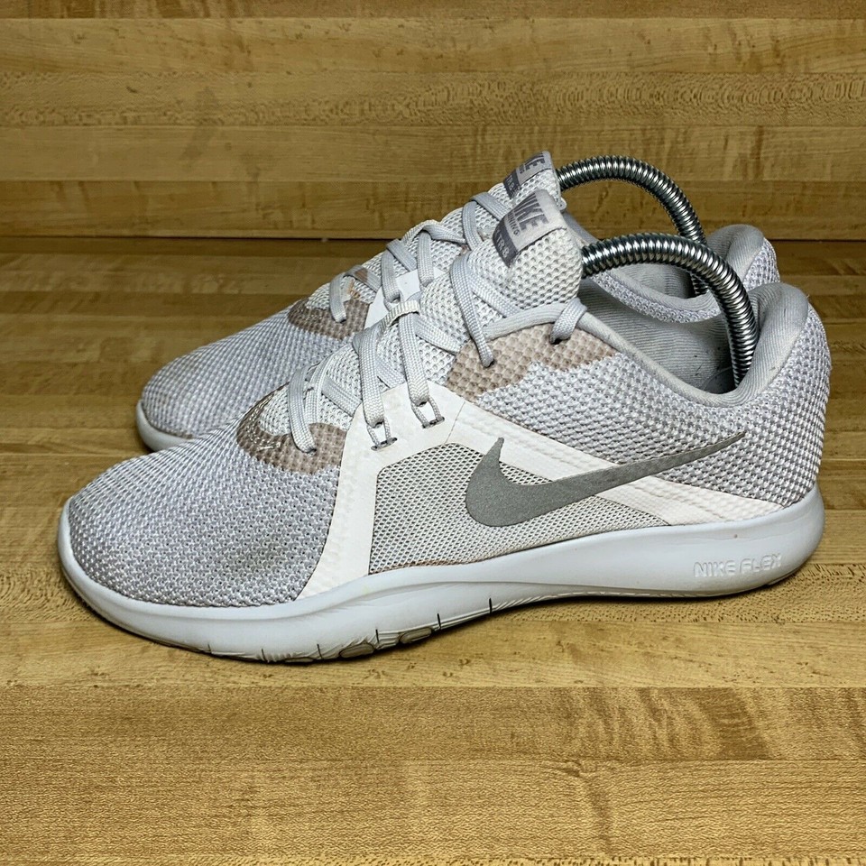 Nike Womens Flex Trainer 8 924339-100 Gray Running Shoes Lace Up Size 8 ...