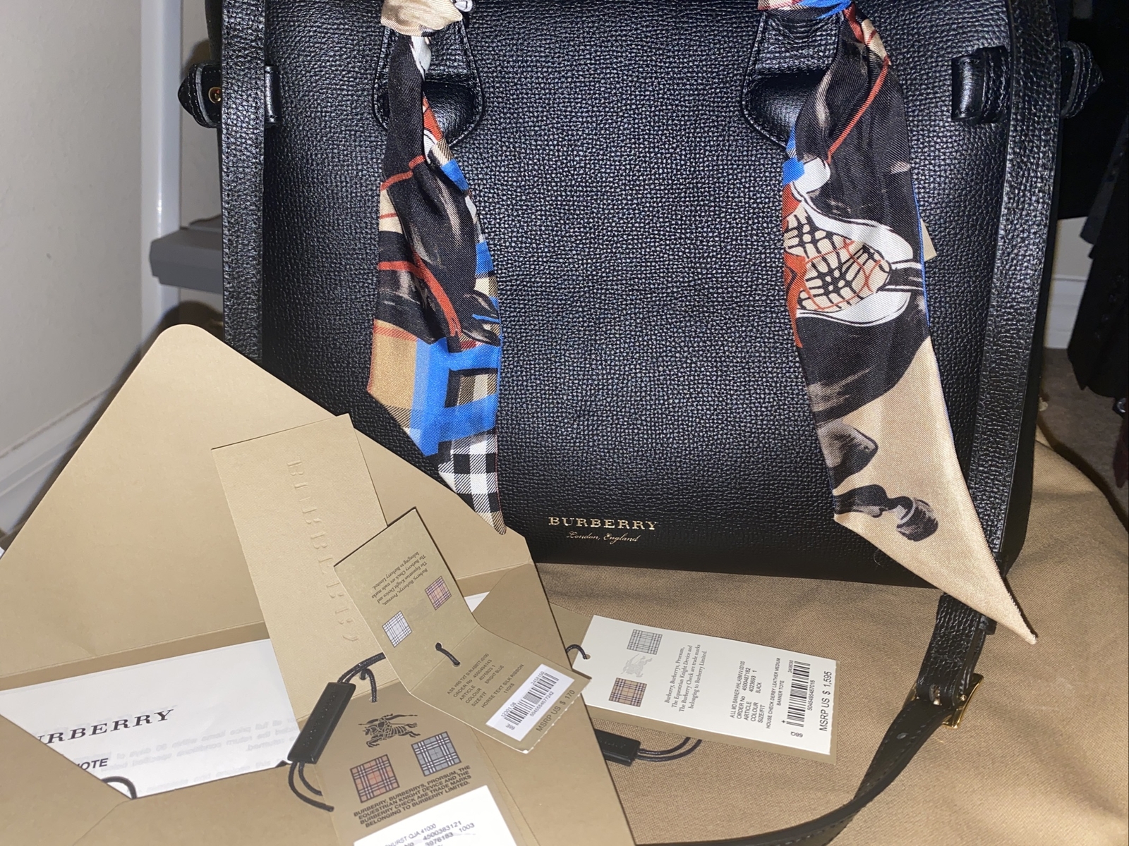 Burberry Medium Banner House Check Derby Black Leather Tote image 6