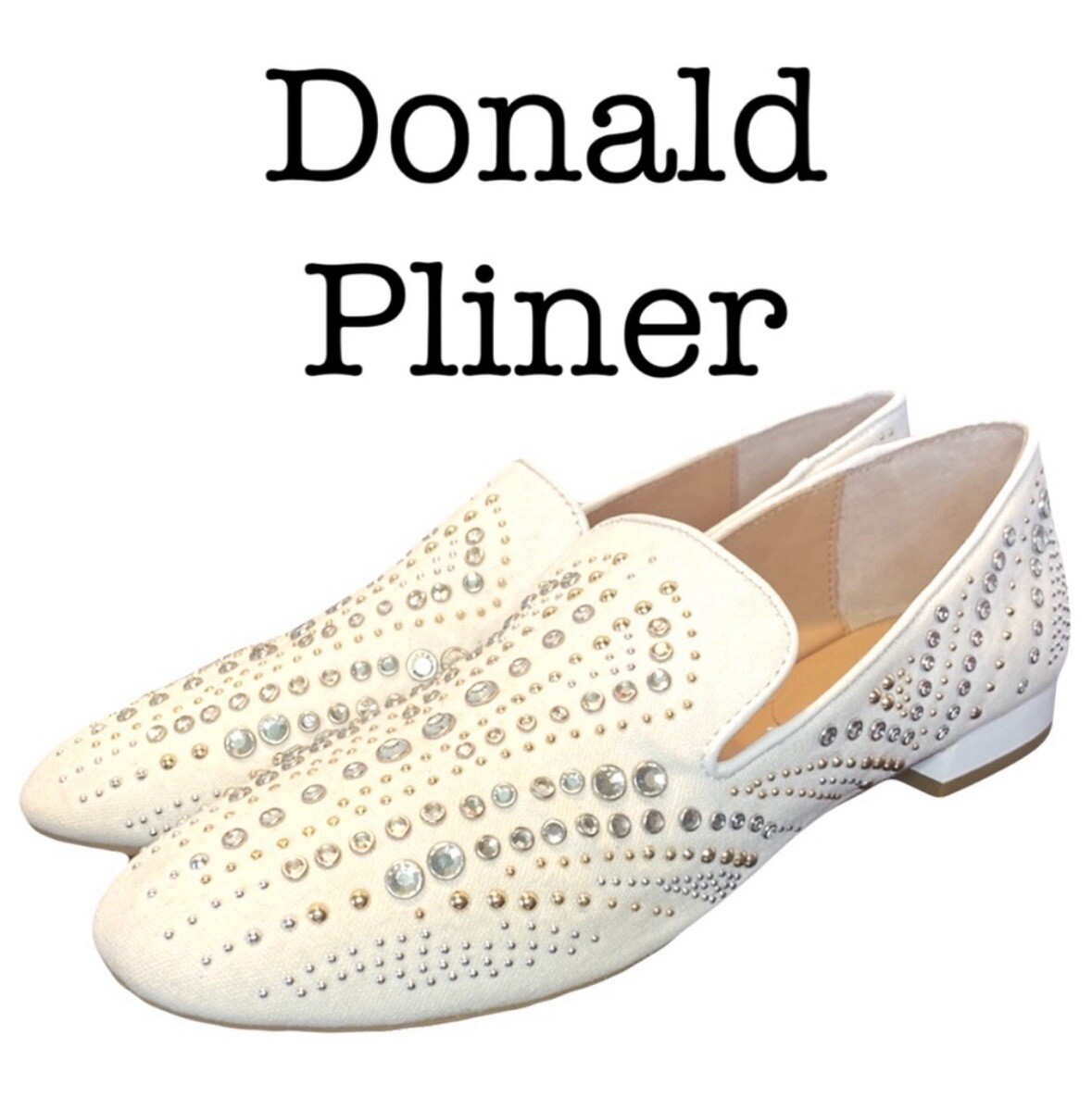 New Donald Pliner Totim Off White Crystal Embellished Canvas  display picture 1
