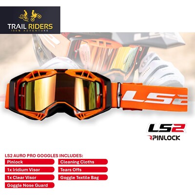 LS2 Aura Pro Pinlock Goggles with Iridium Lens for Off Road Adventure Enduro MX