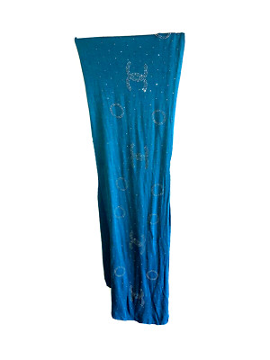 Coco Chanel Scarf Shawl Blue Teal Turquoise Metallic Jewel Hajib Head Wrap Used