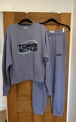 Unisex 7 DAYS ACTIVE Purple Tracksuit Jumper & Jogger Trousers Set Size XS