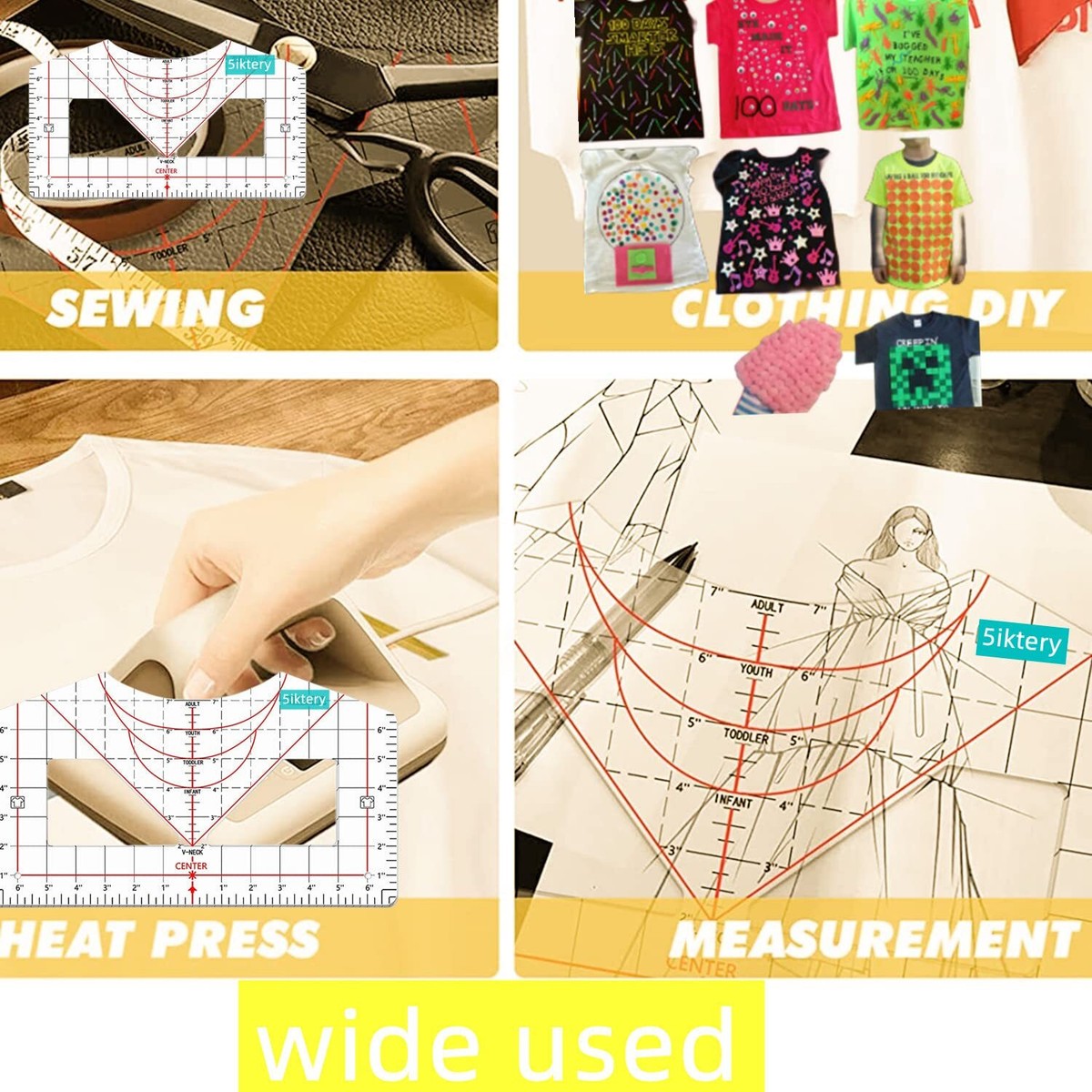 Lot De Règles En V Pour T-shirt - Avec Outil De Guidage - Pour Adultes Et Adolescents