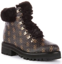 Guess Issa Logo Botte Femme En Fourrure Marron EU 36-42