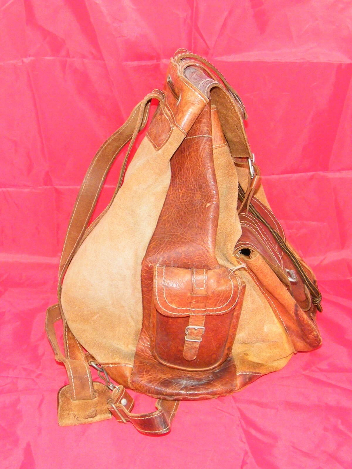 LEATHER / SUEDE BACKPACK WITH STRING CLOSURE / BU… - image 4