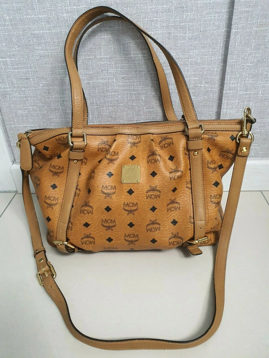 Authentic MCM Visetos Classic Brown Cognac Medium Shoulder bag in Woman