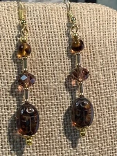 NEW LISTING*ON SALE*VTG.CZECH SMOKEY TOPAZ CRYSTAL EGYPT SCARAB EARRINGS. g