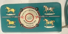 Bright Turquoise Horse Themed Zip Around Wallet / Wristlet