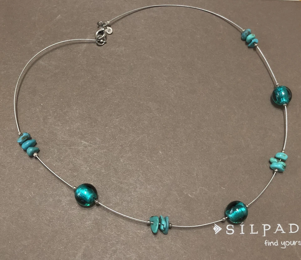 Silpada 925 Sterling Silver Stabilized Turquoise Blue Glass Bead Necklace N2353 - Image 2 of 4