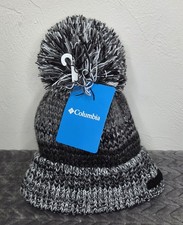  NEW w/Tags Columbia Unisex Onesize Winter Gray Pom Pom Beanie Hat Fleece Lined
