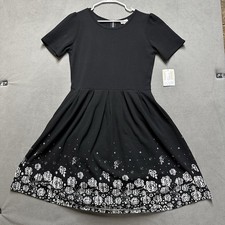 NWT LULAROE Amelia Dress Women 2XL Black White Floral Print Zipper Pleat Pocket