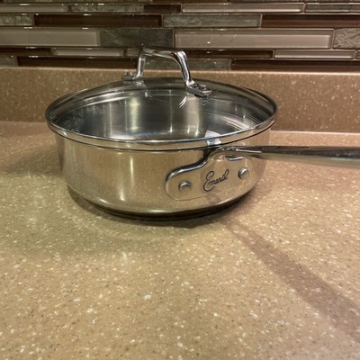 Emeril 2 Quart Deep Stainless Steel Skillet, Copper Core With Glass Lid