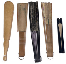 Lotto 5 Ventagli Antichi Orientali Legno Dipinto Cina Vintage Da Restauro