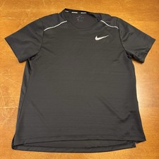 Nike Shirt Mens Large Black Dri Fit Miler Running Short Sleeve Swoosh Training